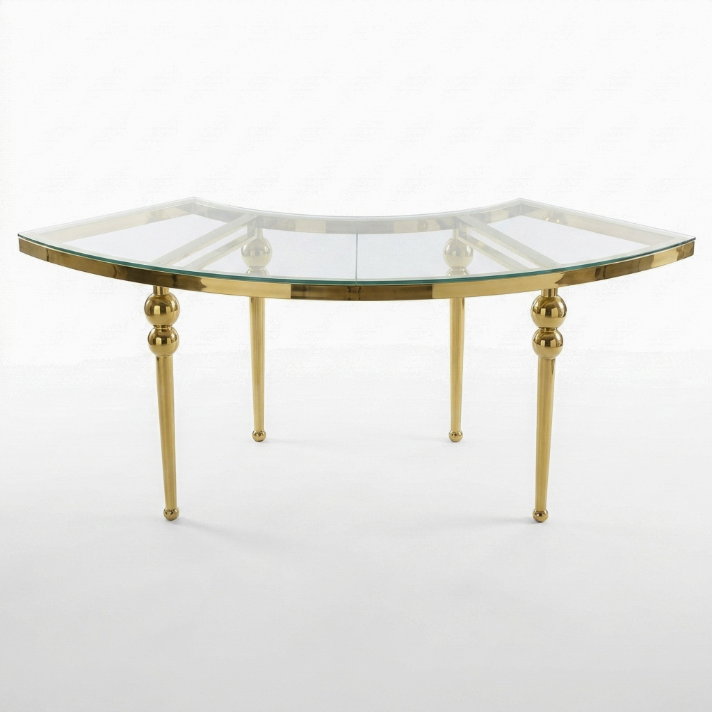 Gold Beaded Leg Serpentine Banquet Table – Curved & Round Event Table