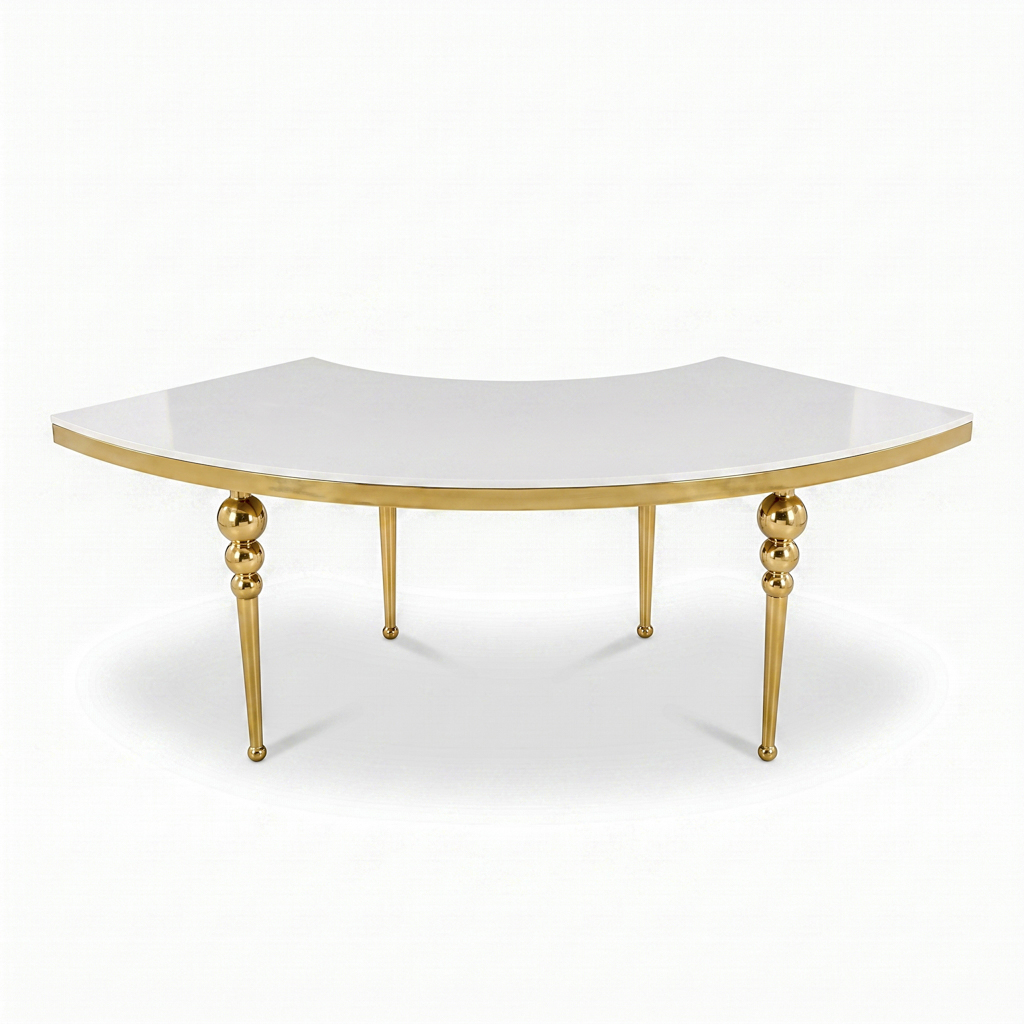 Gold Beaded Leg Serpentine Banquet Table – Curved & Round Event Table