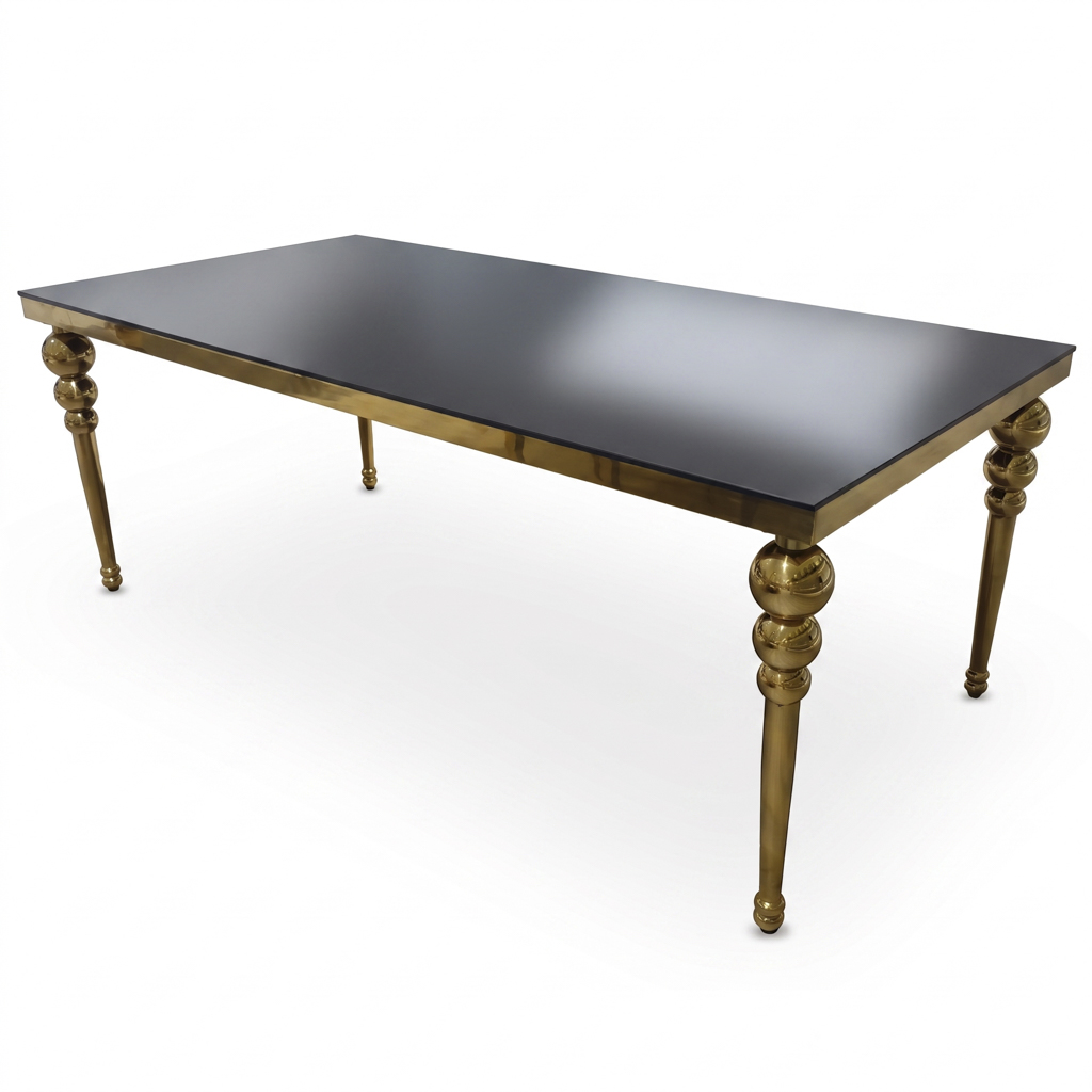 Gold Rectangular Dining Table with Decorative Beaded Ball Legs