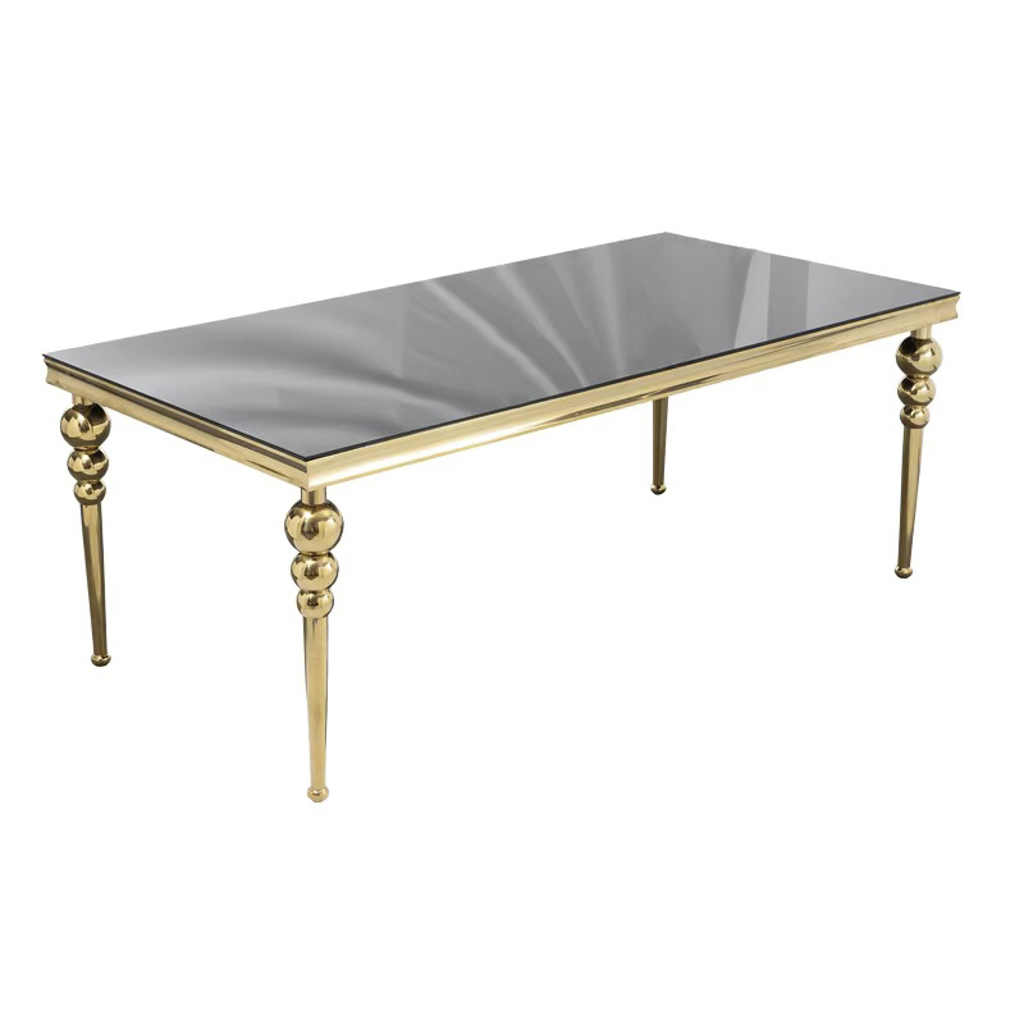 Gold Rectangular Dining Table with Decorative Beaded Ball Legs