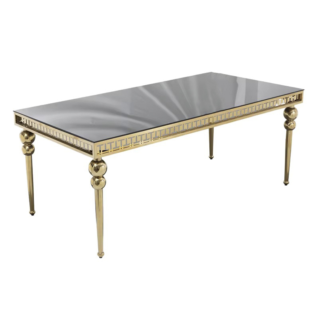 Gold Rectangular Dining Table with Decorative Beaded Ball Legs