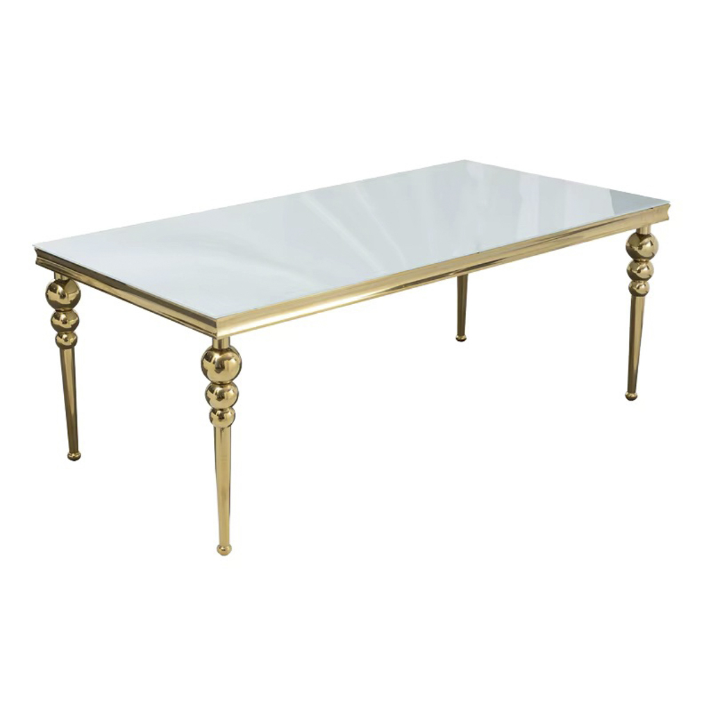 Gold Rectangular Dining Table with Decorative Beaded Ball Legs