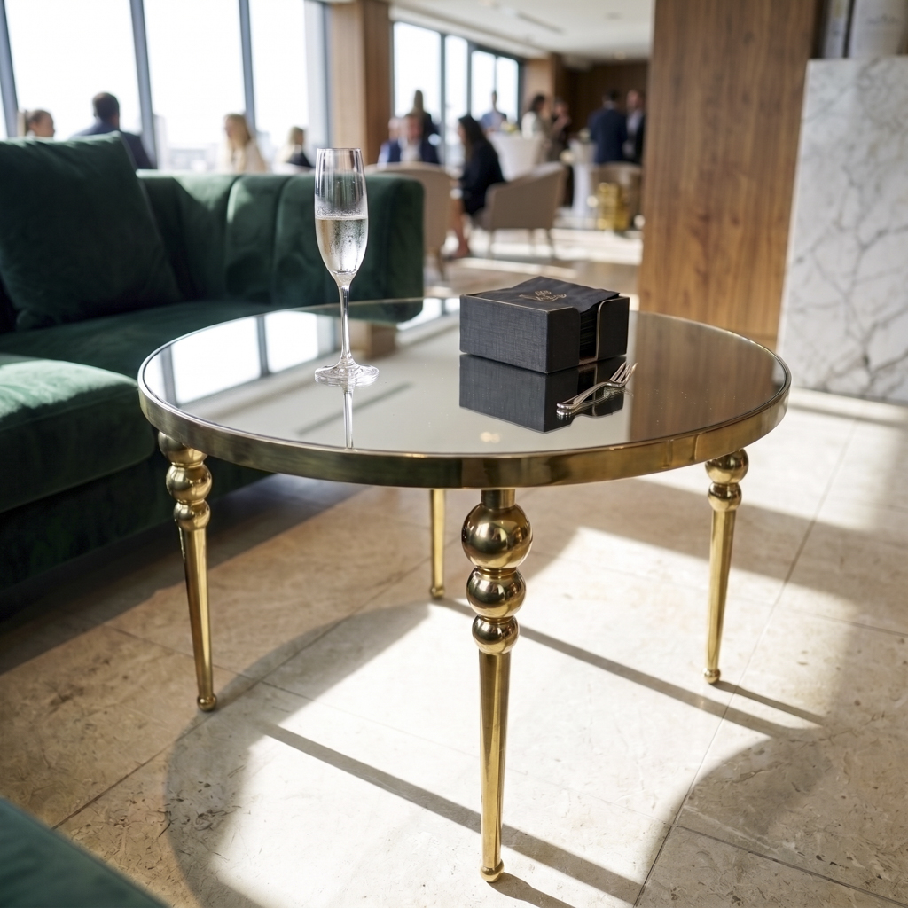 European Style Curved Leg Round Side Table – Gold Stainless Steel Frame