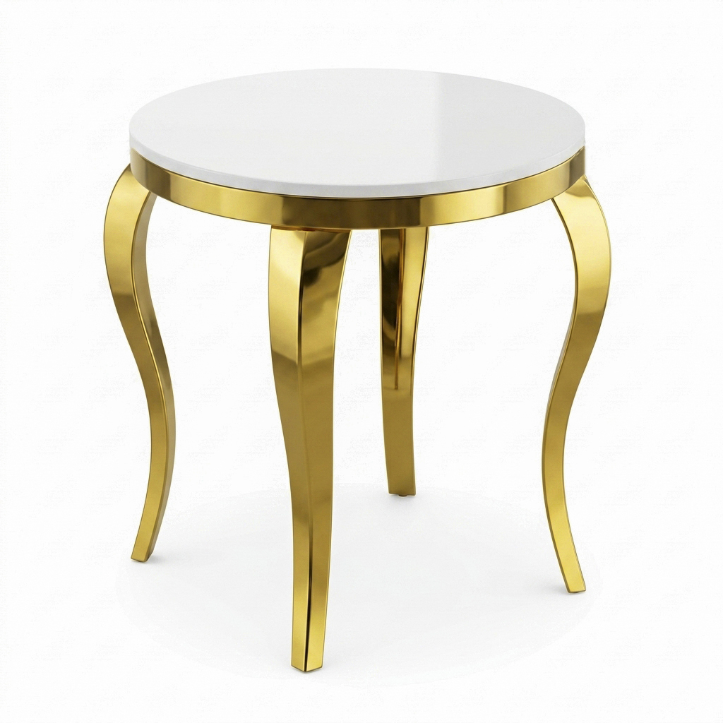 European Style Curved Leg Round Side Table – Gold Stainless Steel Frame