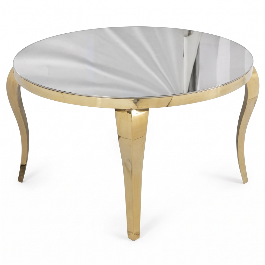 European Style Curved Leg Round Side Table – Gold Stainless Steel Frame