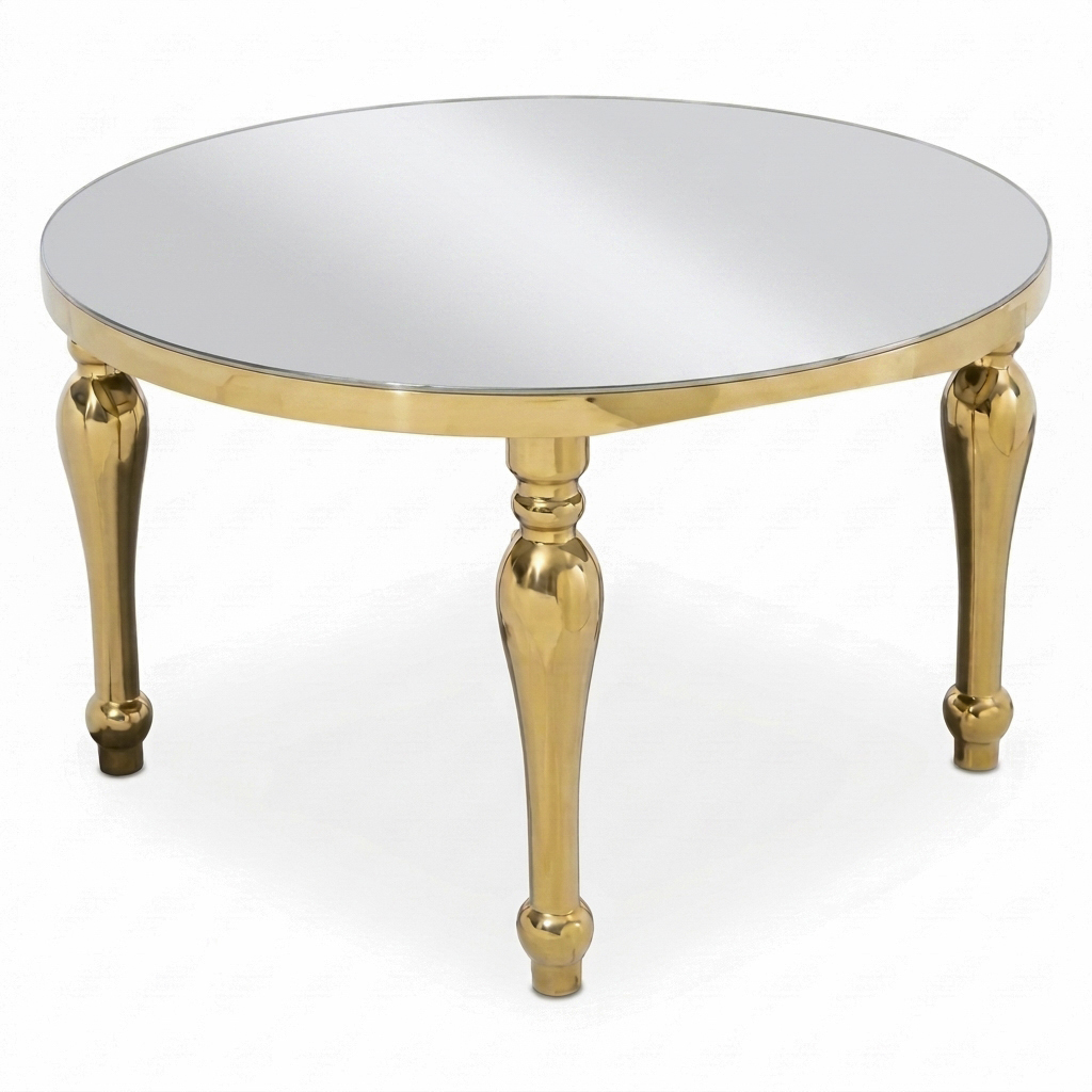 European Style Curved Leg Round Side Table – Gold Stainless Steel Frame