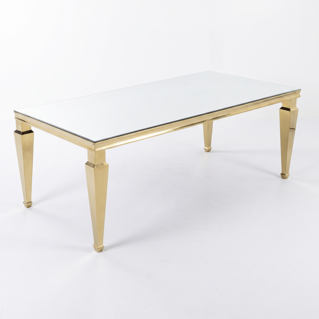 Classic Gold Stainless Steel Rectangular Dining Table with Multiple Leg Designs