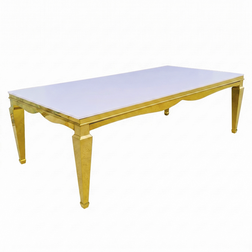 Classic Gold Stainless Steel Rectangular Dining Table with Multiple Leg Designs