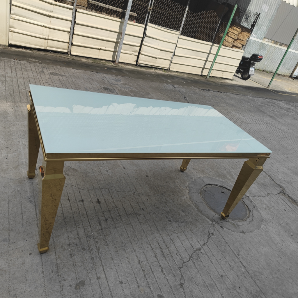 Classic Gold Stainless Steel Rectangular Dining Table with Multiple Leg Designs