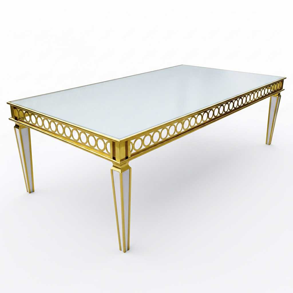 Classic Gold Stainless Steel Rectangular Dining Table with Multiple Leg Designs