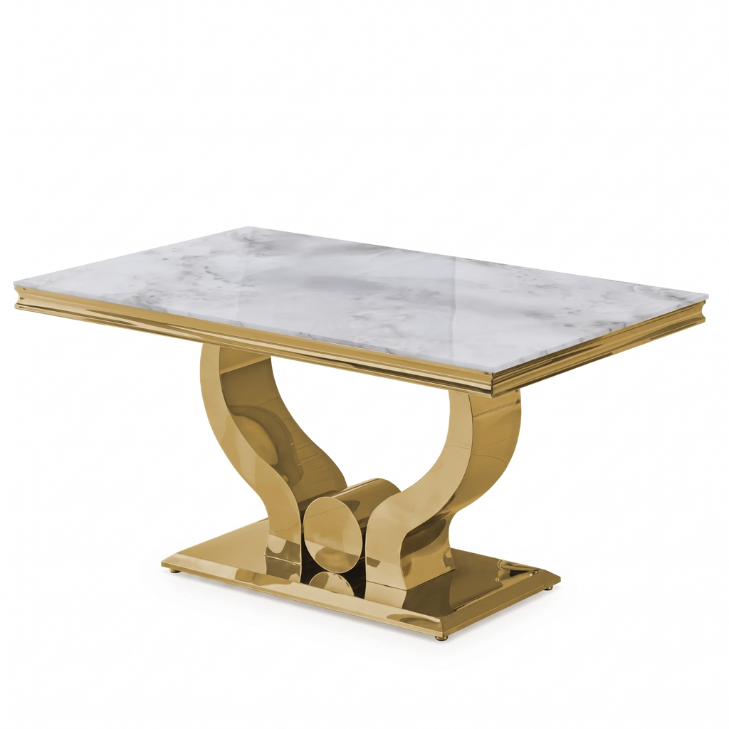 Modern Sculptural Gold Metal Console Table with Artistic Pedestal Base