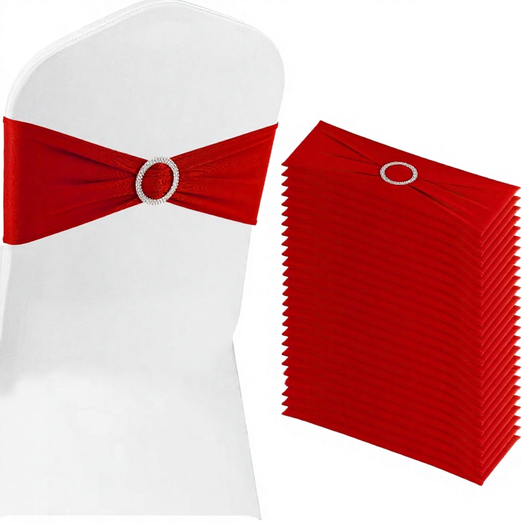Stretch Spandex Chair Sash with Round Buckle – Banquet Wedding Chair Band