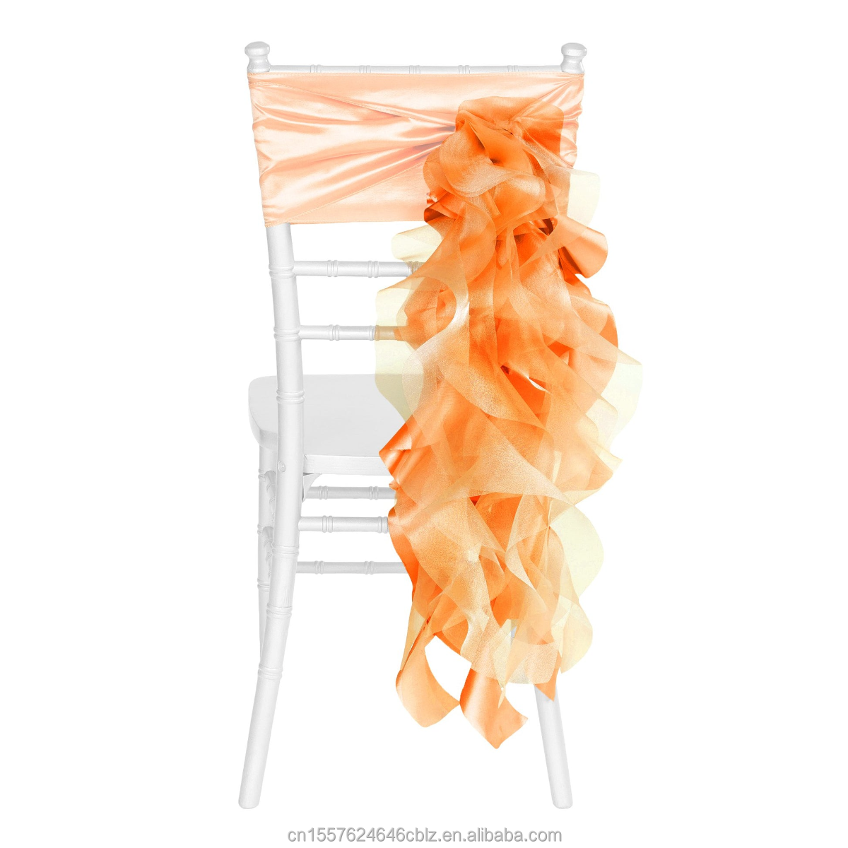 Chiffon Ruffled Vertical Chair Sash – Sheer Organza Chair Drape for Wedding Events