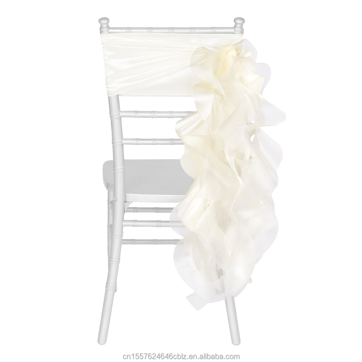 Chiffon Ruffled Vertical Chair Sash – Sheer Organza Chair Drape for Wedding Events