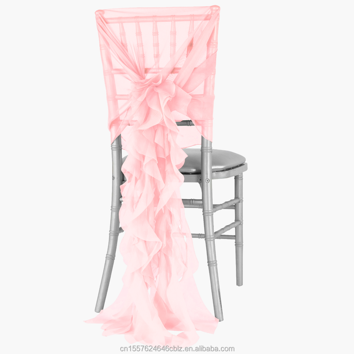 Chiffon Ruffled Chair Sash with Vertical Drape – Wedding Banquet Chair Back Decor