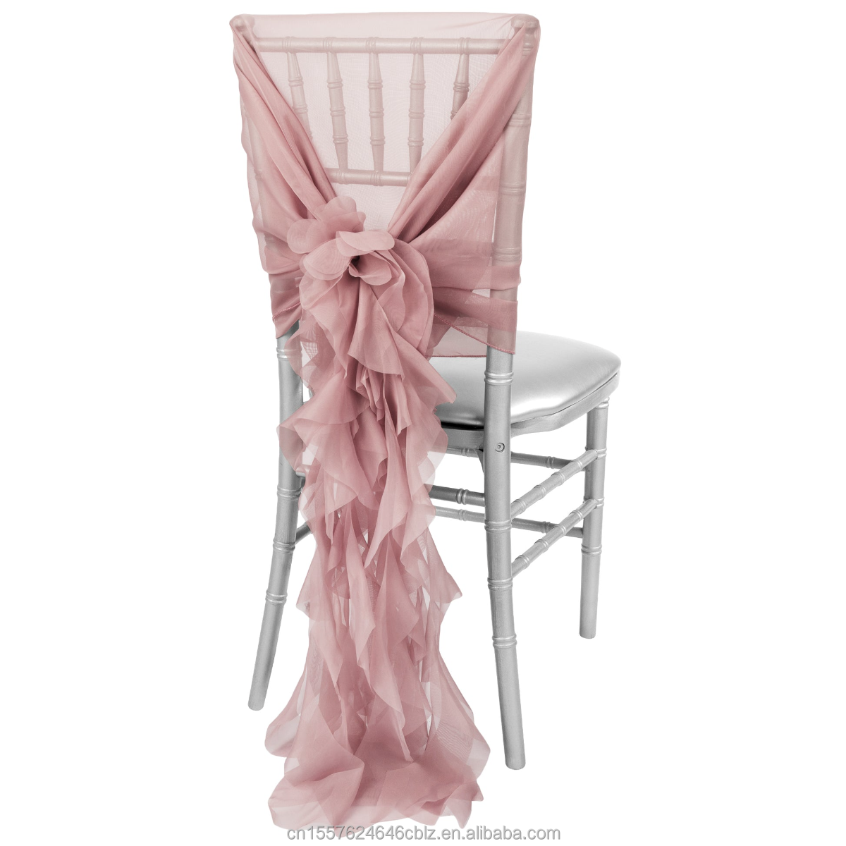 Chiffon Ruffled Chair Sash with Vertical Drape – Wedding Banquet Chair Back Decor