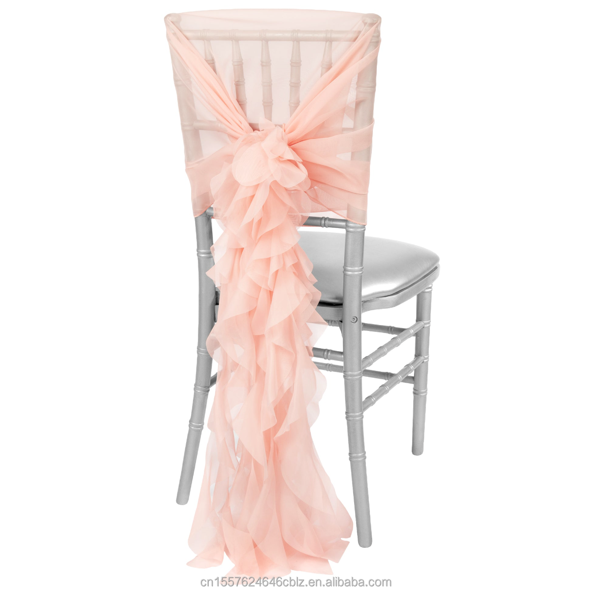Chiffon Ruffled Chair Sash with Vertical Drape – Wedding Banquet Chair Back Decor