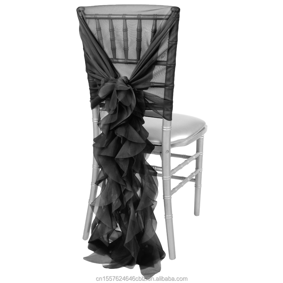 Chiffon Ruffled Chair Sash with Vertical Drape – Wedding Banquet Chair Back Decor
