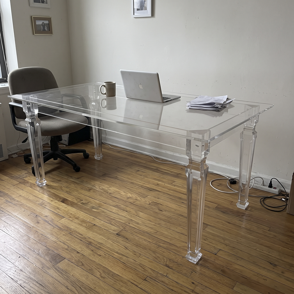 Transparent Acrylic Rectangular Table with Ornate Carved Legs – Clear Lucite Banquet Dining Table