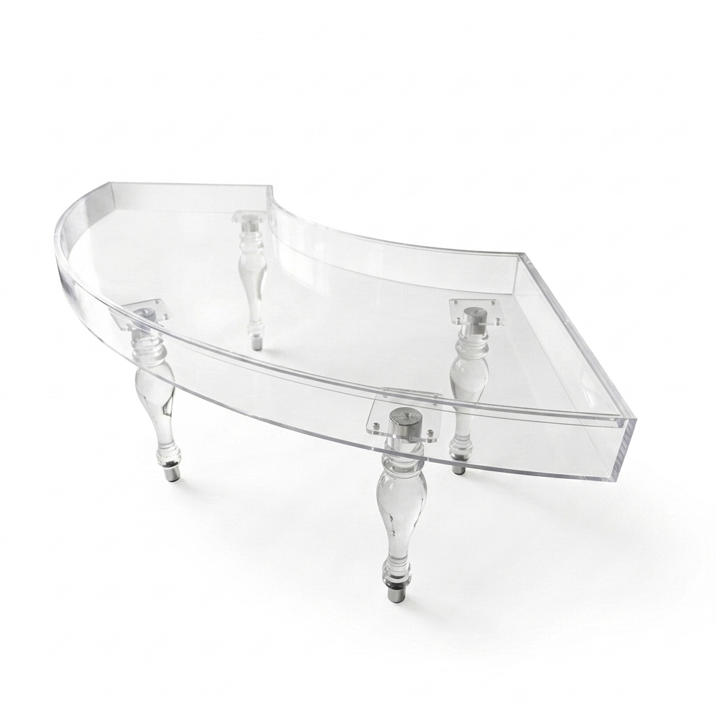 Transparent Acrylic Half-Round Table – Clear Lucite Curved Banquet & Display Table (Round/Rectangula