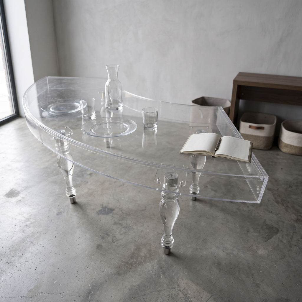 Transparent Acrylic Half-Round Table – Clear Lucite Curved Banquet & Display Table (Round/Rectangula