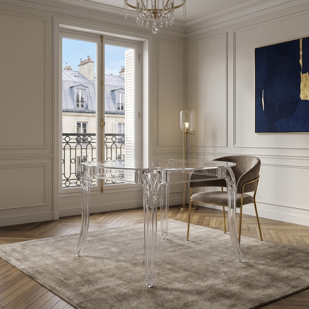 Transparent Acrylic Dining Table Collection – Clear Lucite Rectangular & Round Tables for Banquet We