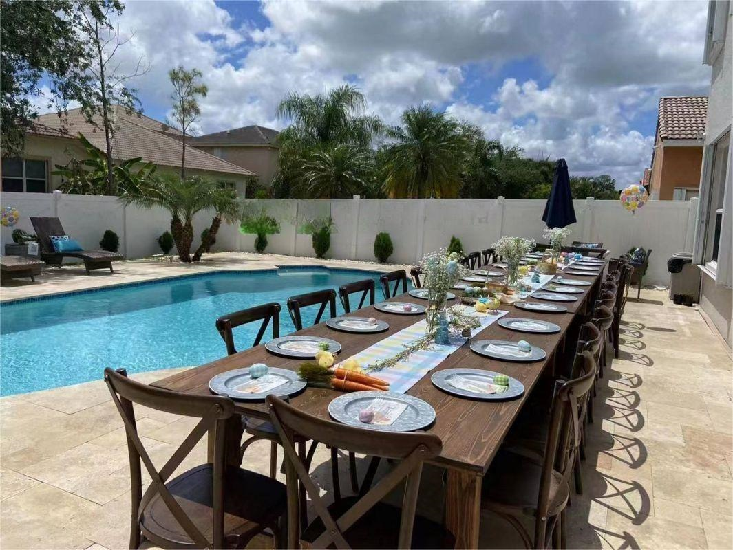 Rustic Wooden Folding Farm Table – Rectangular Solid Wood Dining Table for Wedding Banquet Outdoor E
