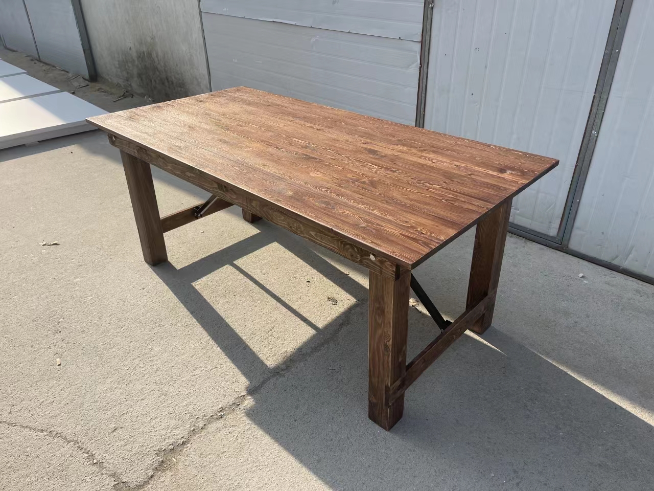 Rustic Wooden Folding Farm Table – Rectangular Solid Wood Dining Table for Wedding Banquet Outdoor E