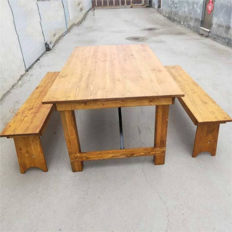 Rustic Wooden Folding Farm Table – Rectangular Solid Wood Dining Table for Wedding Banquet Outdoor E