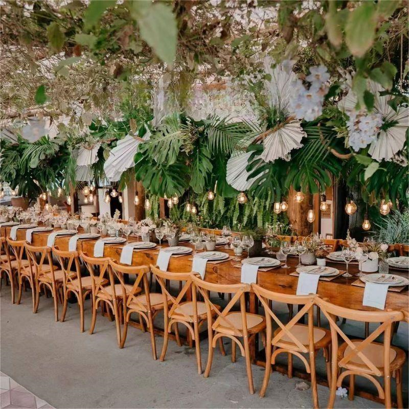 Rustic Wooden Folding Farm Table – Rectangular Solid Wood Dining Table for Wedding Banquet Outdoor E