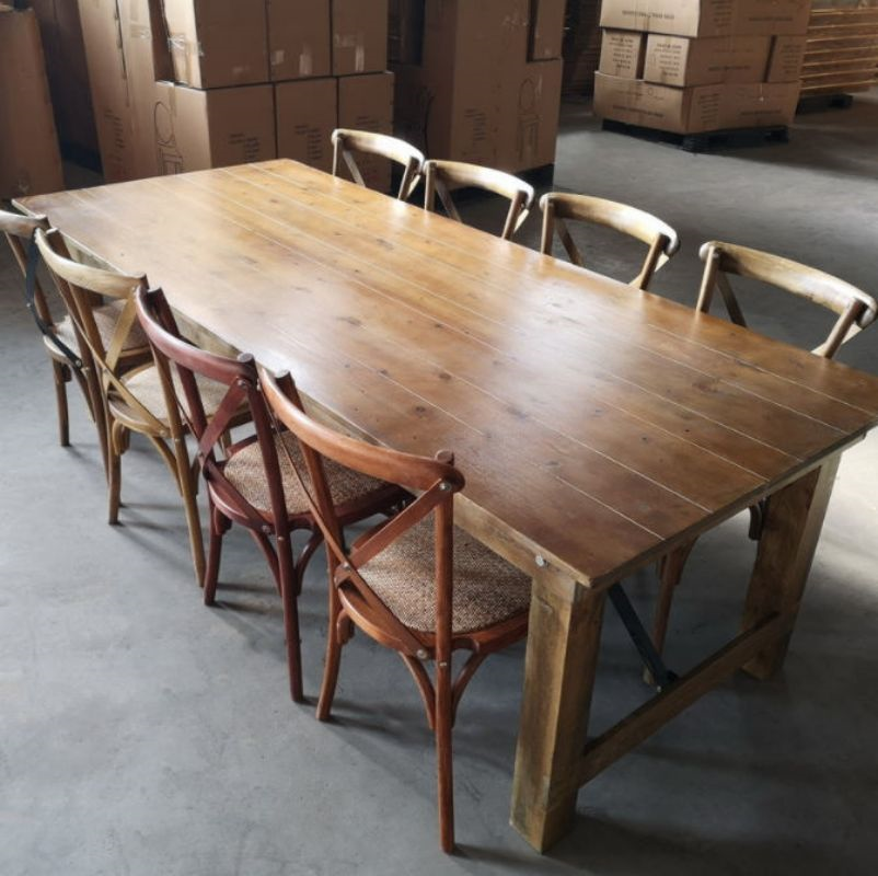 Rustic Wooden Folding Farm Table – Rectangular Solid Wood Dining Table for Wedding Banquet Outdoor E