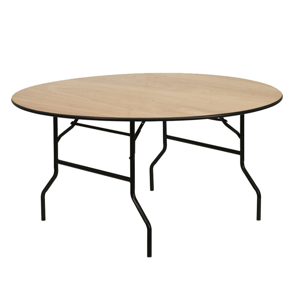 Round Wooden Folding Banquet Table – Wood Top Heavy-Duty Metal Frame Circular Event Table