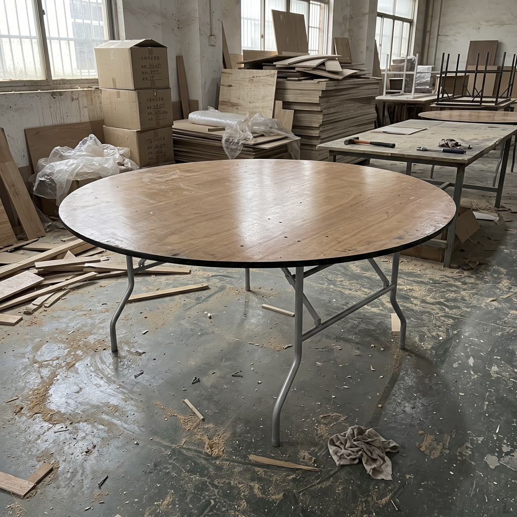 Round Wooden Folding Banquet Table – Wood Top Heavy-Duty Metal Frame Circular Event Table
