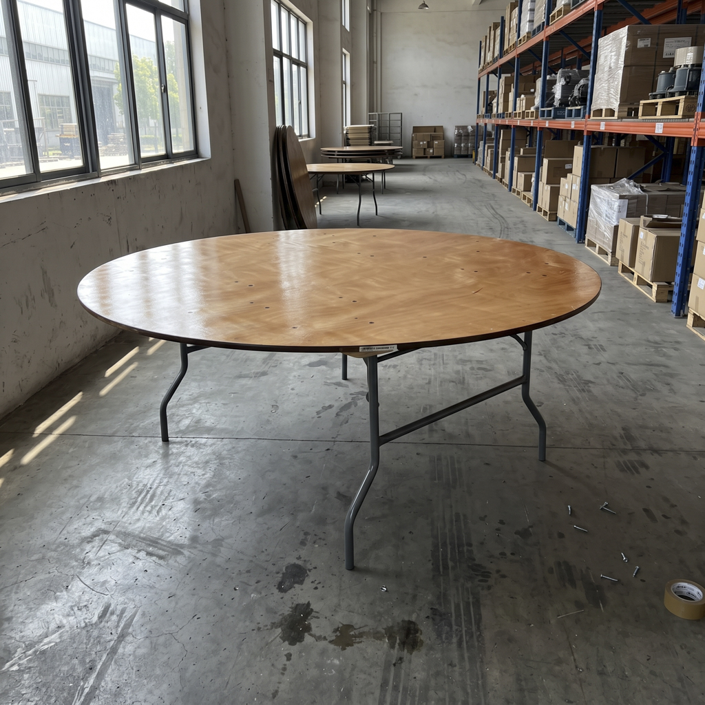 Round Wooden Folding Banquet Table – Wood Top Heavy-Duty Metal Frame Circular Event Table