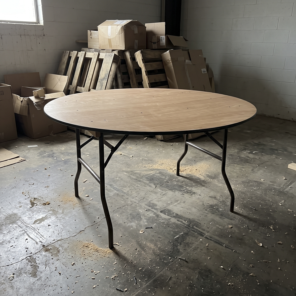 Round Wooden Folding Banquet Table – Wood Top Heavy-Duty Metal Frame Circular Event Table