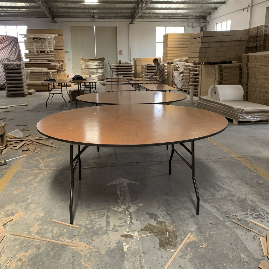 Round Wooden Folding Banquet Table – Wood Top Heavy-Duty Metal Frame Circular Event Table