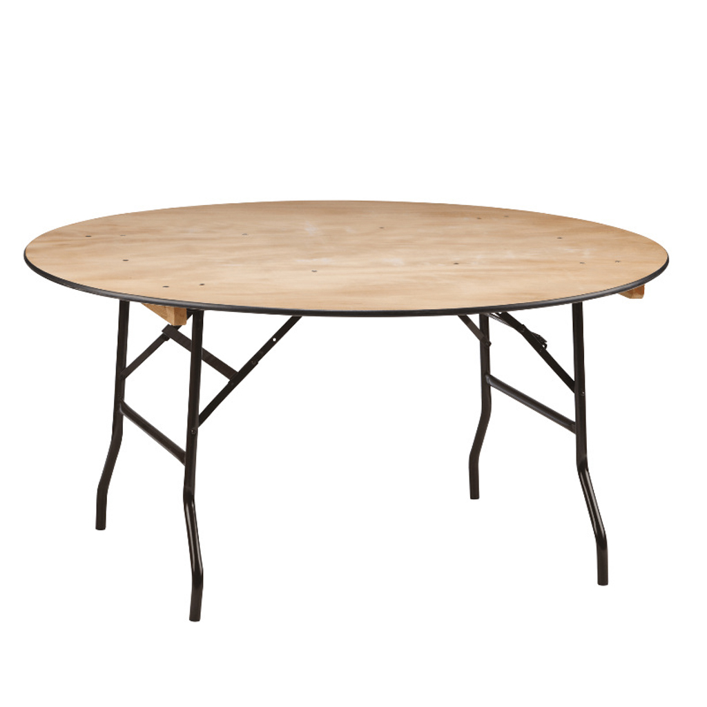 Round Wooden Folding Banquet Table – Wood Top Heavy-Duty Metal Frame Circular Event Table