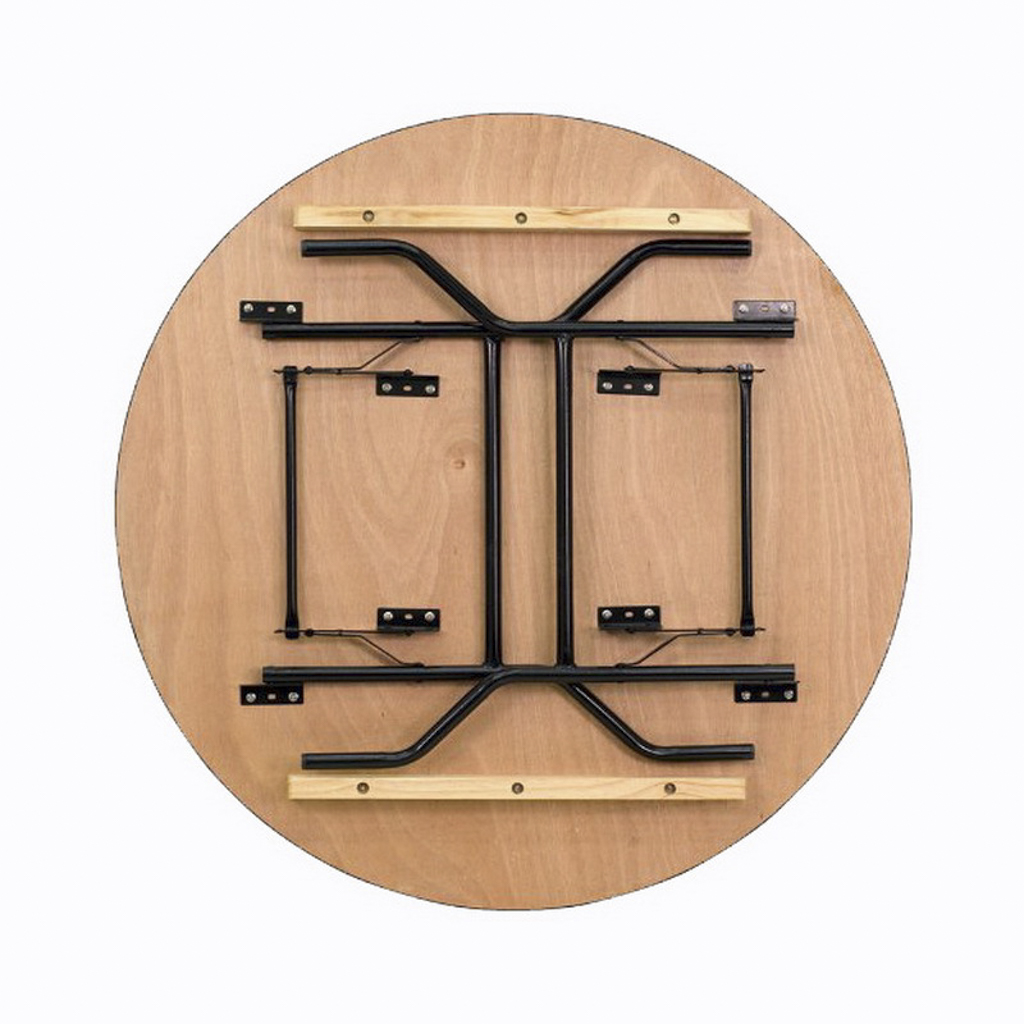 Round Wooden Folding Banquet Table – Wood Top Heavy-Duty Metal Frame Circular Event Table