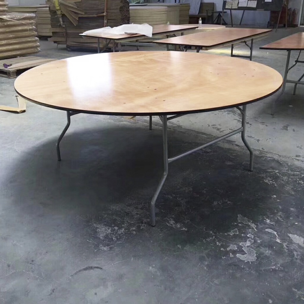 Round Wooden Folding Banquet Table – Wood Top Heavy-Duty Metal Frame Circular Event Table