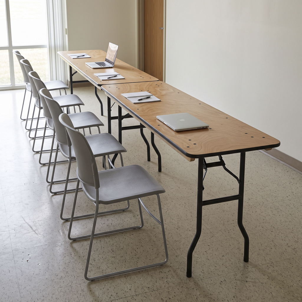 Rectangular Wood Top Folding Banquet Table, Metal Folding Legs for Event Rental