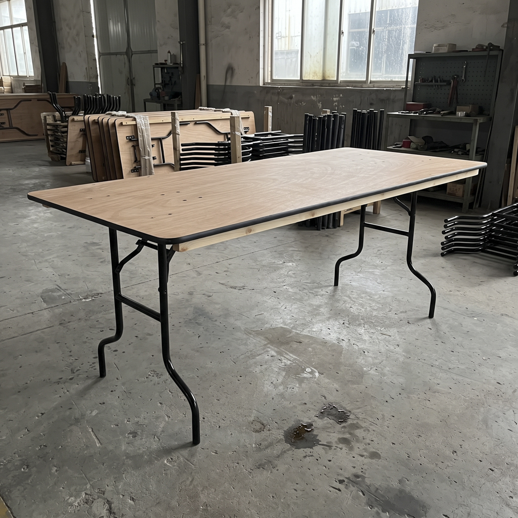 Rectangular Wood Top Folding Banquet Table, Metal Folding Legs for Event Rental