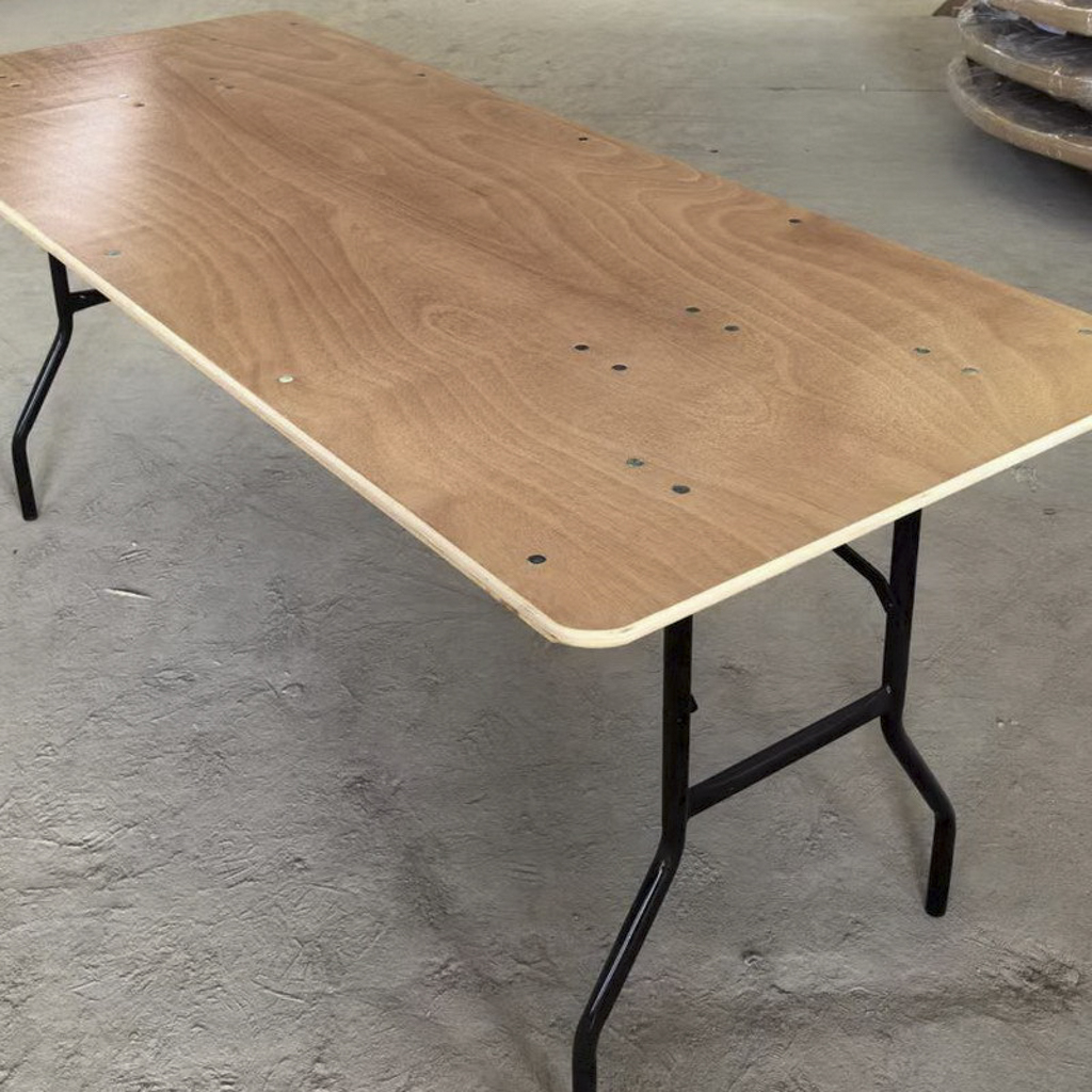 Rectangular Wood Top Folding Banquet Table, Metal Folding Legs for Event Rental