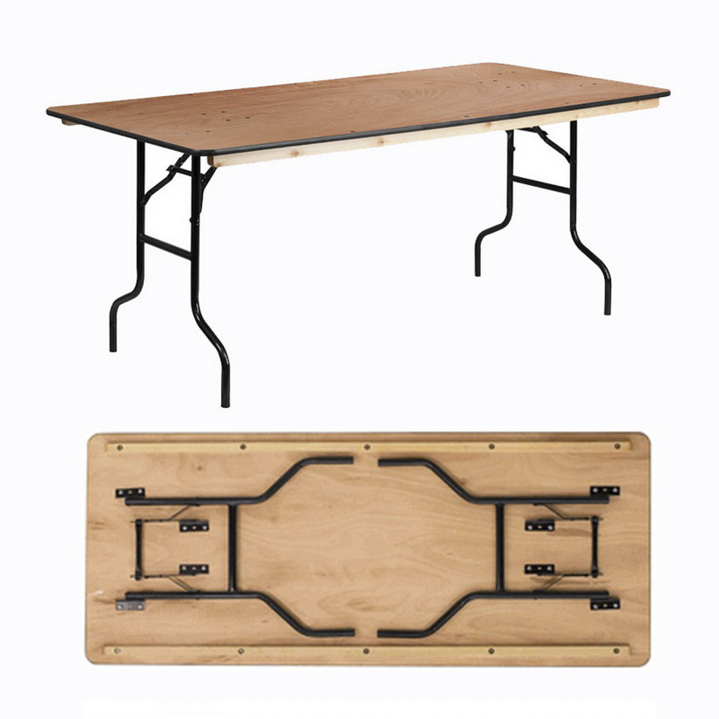 Rectangular Wood Top Folding Banquet Table, Metal Folding Legs for Event Rental