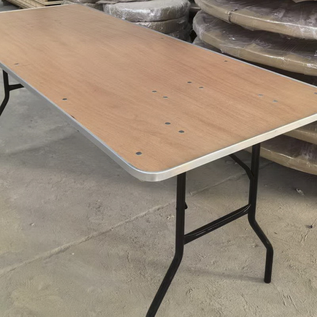 Rectangular Wood Top Folding Banquet Table, Metal Folding Legs for Event Rental