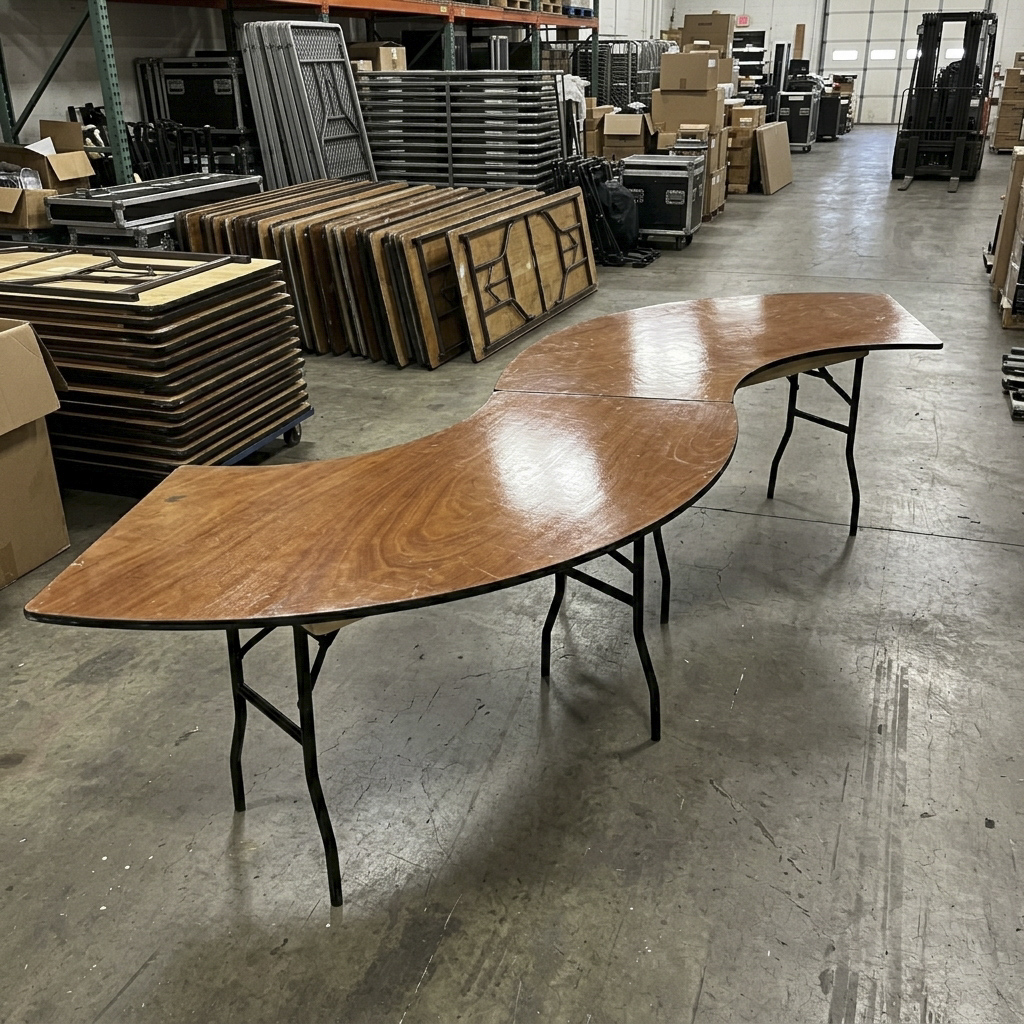 Serpentine Fan-Shaped Wooden Folding Table – Curved Half-Round Event Table for Banquet Wedding Cater