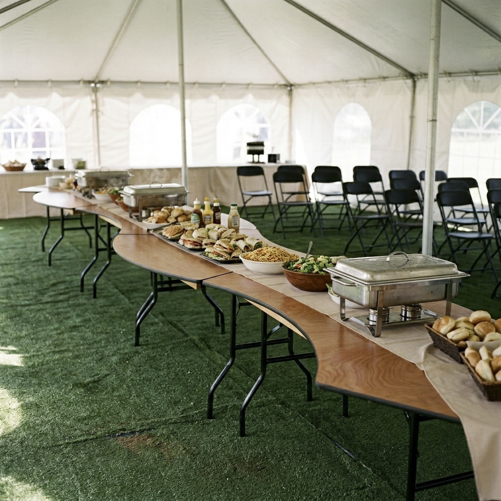 Serpentine Fan-Shaped Wooden Folding Table – Curved Half-Round Event Table for Banquet Wedding Cater