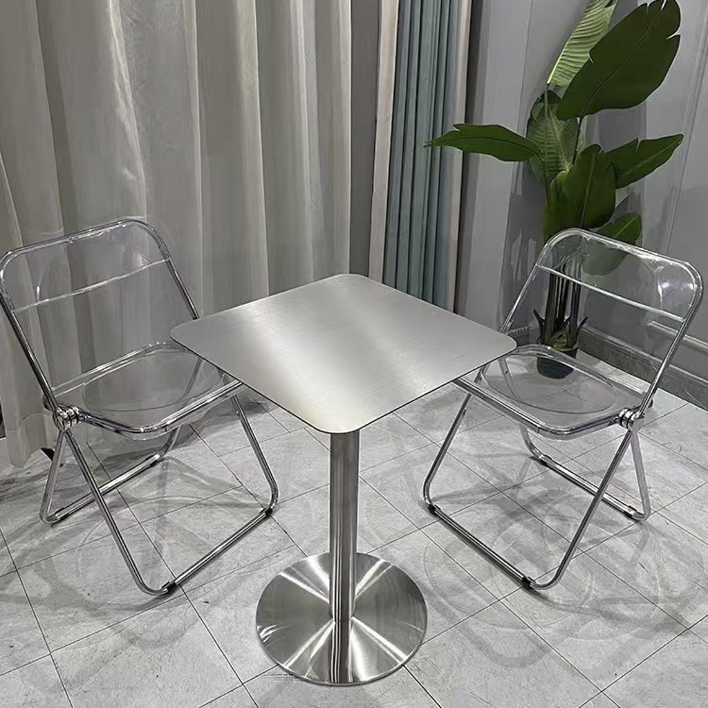 Stainless Steel Bar Table – Round & Square High Cocktail Table with Metal Pedestal Base