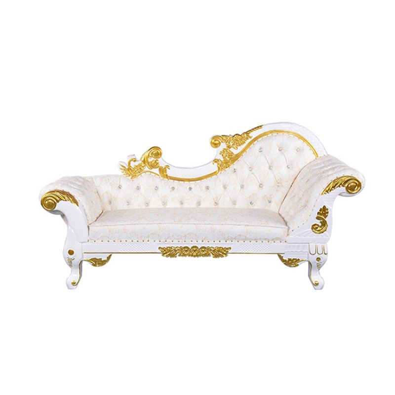 Luxury White & Gold Carved Chaise Lounge – Tufted Royal Throne Sofa for Wedding Banquet & Event Deco