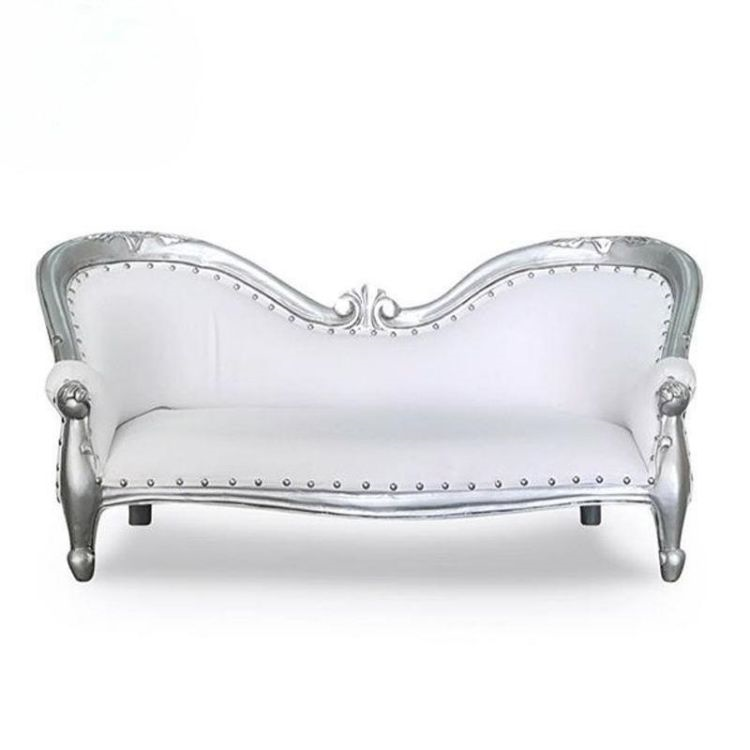 Luxury Silver & White Ornate Carved Double Chaise Sofa – Royal Wedding Loveseat for Banquet & Event 