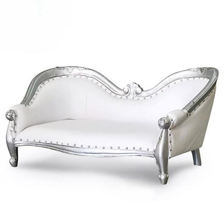 Luxury Silver & White Ornate Carved Double Chaise Sofa – Royal Wedding Loveseat for Banquet & Event 
